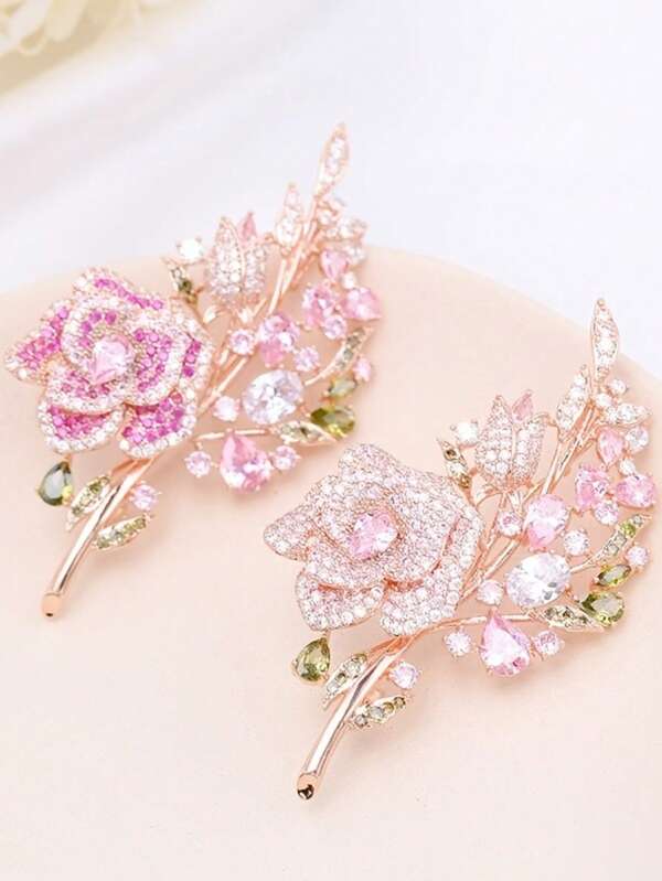 1pc Fashion Cubic Zirconia Camellia Flower Brooch, Women's Dress Accessory For Party, Banquet, Holiday Gift