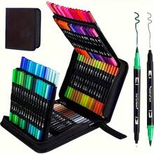 60pcs/Set Dual-Tip Art Markers | Random Colors, Quick-Drying Blendable Ink | 12pcs/24pcs/36pcs/Multiple Options / Professional Artist Level | Perfect Gift For Christmas, Halloween And Easter, Black Pen Holder/OPP Bag