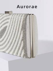 1 geantă de mână cu sclipici argintiu și strasuri, geantă de mână elegantă și elegantă pentru petreceri formale, cu lanț metalic, potrivită pentru rochii de seară, bal, evenimente formale