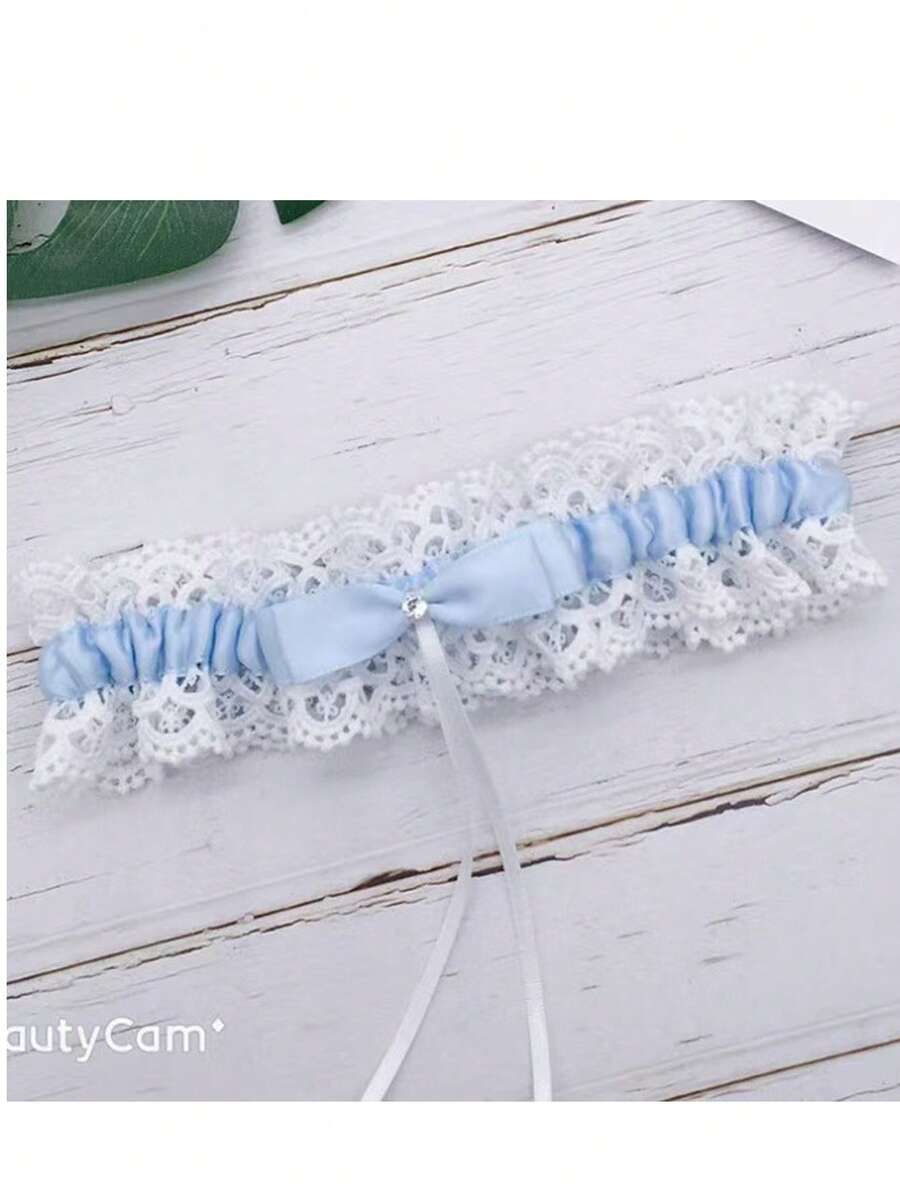 Elegant White Lace Bridal Thigh Belt With Lace Bow Decoration, Elegant Wedding Bridal Thigh Belt, Elegant Bridesmaid Suspender - Blue Single Style - View 1