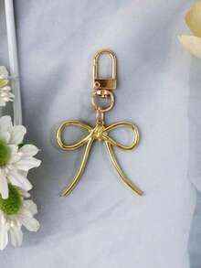 1pc Women's INS Style Faux Pearl Bow Keychain Elegant Charm Accessory For Bags Phones Car Accessories For Women Keychain For Bag - Gold - View 2