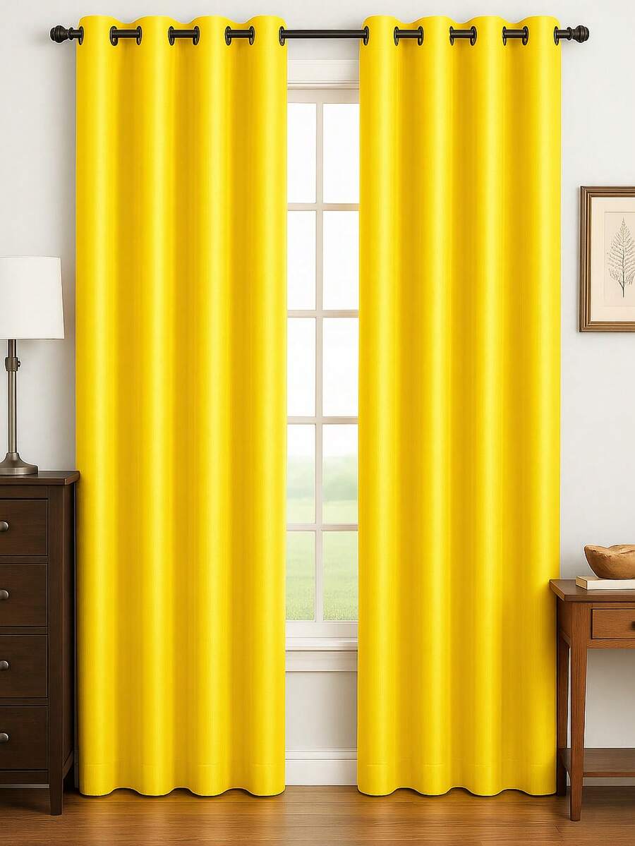 Luxury Glow Faux Silk Curtain Panel-1 Panel, 8 Grommets, 14 Colors, Elegant & Light Blocking  54 X 84 Inches - 黃色 - 查看 1