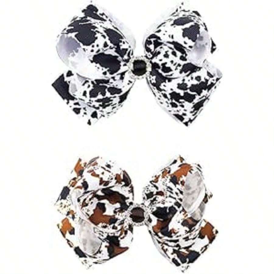 2 Pack Hair Clip For Women Girls Cow Bows Hair Clip Leopard Cow Patterned Bow Hair Clip Doublelayer Highquality Rhinestone Hair Clip Cow Print+Leopard Print One Size - Cowprintleopardprint - View 1