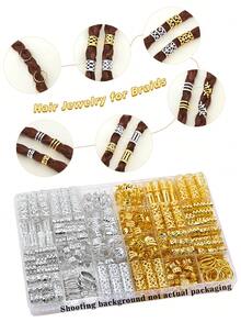 220件装Cecillia金色发饰，编织发饰，女士发夹，金属发圈，脏辫装饰，波西米亚风编织发珠，爪夹，接发，假发片，头部饰品，发夹 - 金+銀 - 查看 3