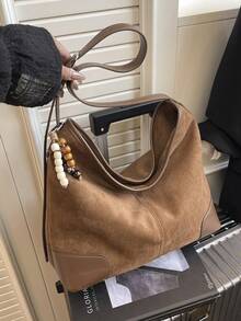 2025 Neue Mode Wildleder Hirschfell Große Kapazität Shopper Umhängetasche Handtasche - Braun - Übersicht 2