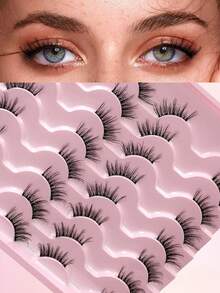 ENCHUW 16对半睫毛透明带柔软自然纤细猫眼仿貂睫毛化妆蓬松半眼假睫毛 - 黑色 - 查看 1