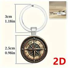 1 pieza Llavero con diseño de brújula plana 2D es el regalo perfecto para un marinero, regalo de cumpleaños - plata antigua - Ver 6