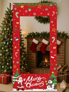 1件圣诞装饰相框，圣诞老人和雪人图案背景布，圣诞派对装饰，圣诞庆典拍照背景，圣诞骷髅摄影道具装饰，圣诞乙烯基相框装饰，圣诞自拍道具，圣诞礼物