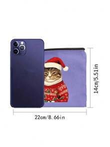Cute Christmas Cat Holding A Red Wine Cosmetic Bag - A Cat Wearing A Christmas Hat And A Flowery Coat, A Multifunctional Storage Bag With Exquisite Printing And Unique Design, Suitable For Digital Bags, Hairdressing Bags, Swimming Bags,Bedroom Room Decor,Back To School - Multicolor - View 10
