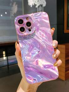 波浪纹 1 件梦幻紫色波浪图案防震手机壳，UV 印花，兼容 、/Galaxy、Infinix、Redmi、OPPO、VIVO、Realme - 粉色 - 查看 2