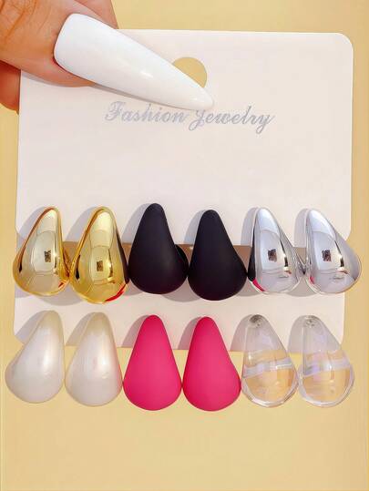 6pcs/12pcs Women's Fashion Colorful Water Drop/Teardrop Earrings Set, Suitable For Party, Vacation, Daily Wear