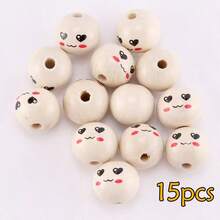 15/25/35/40pcs 20mm Happy Face Wooden Beads, Suitable For DIY Jewelry, Bracelets And Keychain Crafts - Beige - View 22