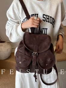 新款秋冬多口袋抽绳背包，轻便学生背包适合日常出游、约会、通勤和上学 - 咖啡 - 查看 7