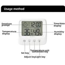 1个迷你桌面温湿度计，大屏幕显示时间/湿度/温度，可爱笑脸设计