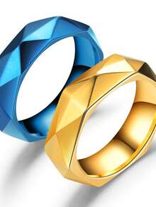 1pc Stainless Steel Faceted Diamond Ring, Suitable For Men's Daily Wear, Gifting, And Casual Outings