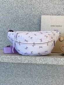 1 Stück Vorderer Reißverschluss Bedruckter Schleifen Nylon Stoff Lässige Brusttasche, geeignet für Teenager Mädchen, weibliche Studenten, Erstsemester und Büroarbeiter, perfekt für Büro, Uni, Arbeit, Geschäft, Pendeln, Outdoor, Reisen, Ausflüge, erster Schultag College Stil Hüfttasche