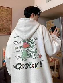 Men's Casual Streetwear Hoodie With Slogan Print, Pockets, And Drawstring, Perfect For Spring And Autumn, Or Back To School. - Màu Xám nhạt - Xem 2