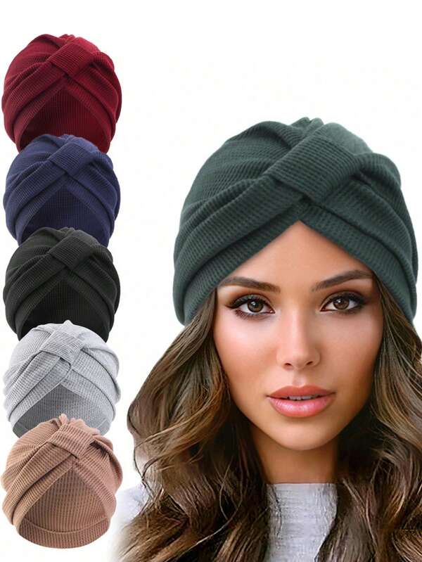 1 pieza Nuevo pañuelo cuadrado con textura de gofre, estilo de moda casual turbante