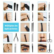 Kit de Manicura y Pedicura 36 en 1 de Acero Inoxidable - Profesional para Limpieza de Piel, Ideal para Viajar, para Hombres y Mujeres - Azul - Azul - Ver 6