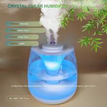 Humidificador de doble niebla de 3L, funcionamiento silencioso, alimentado por USB, pantalla digital de humedad y luz ambiente de colores, gran capacidad de 3L, depósito de agua de 2,6-4L, área de cobertura de 21-30㎡, adecuado para dormitorio y uso doméstico, diseño estético moderno - Multicolor - Ver 7