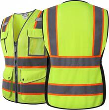 HATAUNKI Reflective  Vest For Women Mesh High Visibility Vest With 8 Pockets And Front Zipper High Vis Vest Work Vests Meets ANSI/ISEA Standards(Yellow-16, Small),24200045 - 芥末黃 - 查看 2