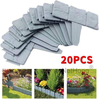 Garden PP Fence Edging,20Pcs Home Garden Border Edging Plastic Fence Stone DIY Yard Landscape Plant Fence Fit For Lawn Yard Flow