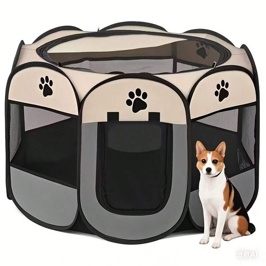 Foldable Pet Playpen For Dogs & Cats - Oxford Cloth With Removable Zipper, Portable Octagonal Design For Indoor/Outdoor - Grey - View 1