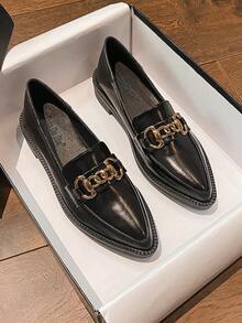 尖头厚底一脚蹬乐福鞋，复古JK风格牛津鞋，英伦学院风软底休闲工作鞋，柔软皮革加大码34-42，适合学校、办公室、春夏秋冬