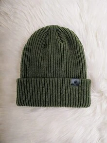 1 Stück unisex Y2K Stil gestrickter Beanie Hut mit Lederriemen, einfaches Design, warm & atmungsaktiv, vielseitig für Herbst/Winter Outdoor Tragen Herren Winterbekleidung