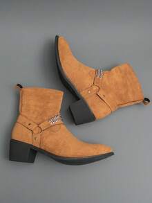 Vintage Versatile Solid Color Western Style Embroidered Chelsea Boots, Cowboy Boots, Suitable For Holidays And All Seasons - Yellow - View 2