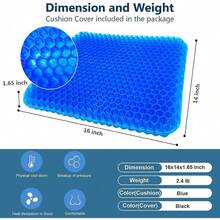 Gel Seat Cushion Super Large Gel Cushion Chair Pads With Non- Cover For Home Office Car Seat Wheelchair Soft Breathable Honeycomb Seat Cushion For Relieve Hip Pain As Seen On TV - 藍色+16*14*1.65英寸 - 查看 2