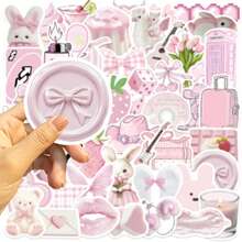 50pcs Pink Cartoon Graffiti Aesthetics Sticker Laptop Bicycle Guitar Skateboard Sticker DIY Graffiti Waterproof Stickers - Apricot - View 7
