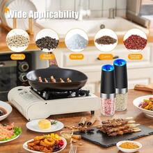 2PCS Gravity Electric Salt And Pepper Grinder Set – One-Handed Automatic Mill With Adjustable Coarseness, LED Light, Battery Powered, Black Stainless Steel Spice Grinder For Kitchen & Dining - Black - View 10