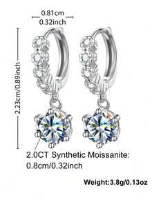 1 Pair 1 Carat 6-Prong Moissanite Tassel Stud Earrings, 925 Sterling Silver, Elegant Engagement Earrings, Bridal Wedding Jewelry, Luxury Jewelry Gift - Silver - View 3