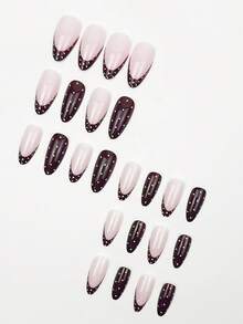 24pcs Almond-Shaped French Brown Polka Dot Full Coverage Press-On Nails, Nail Art Kit Includes 1pc Gel Polish And 1pc Nail File, Suitable For All Women And Girls For Daily Wear, Festivals, Autumn/Winter - Multicolor - View 4