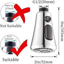 Cabezal Rociador de Grifo de Cocina, Grifo de Reemplazo de Acero Inoxidable Boquilla de Cocina para Cabezal Bao Grifo de Fregadero - inicial - Ver 3