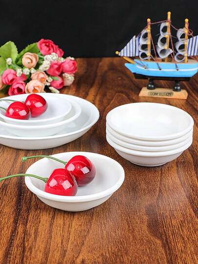 Prato de tempero de plástico branco, prato pequeno redondo, prato de vinagre, prato de molho de soja, prato de picles inquebrável, prato de paleta de cores de pintura