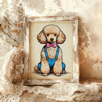 Poodle Wall Art Print, Whimsical Animal Illustration, Playful Mid Century Modern Pet Decor, Cool Poodle Dog Poster Print