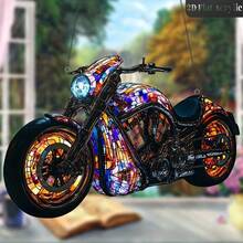 1 pieza Motocicleta de vitral Suncatcher - Decoración colgante de acrílico para sala de estar, garaje, oficina - Ornamento con tema de motocicleta de colores vibrantes, regalo ideal para entusiastas de las motocicletas, temas de ciencia ficción, ocasión de despedida