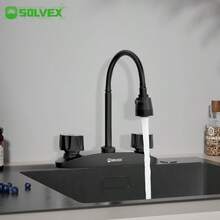 Mezcladora para Fregadero, Llave de Fregadero de Cocina Flexible, Grifo de Cocina con Dos Asas, Grifo de Cuerpo Principal de Acero Inoxidable, Acabado Cromo Espejo, SP - 80201 - Negro Mate - Ver 4