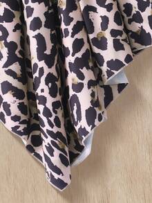 Tween Girls Casual Chic Leopard Print Asymmetrical Hem Long Sleeve Round Neck Vintage Dress, Autumn/Winter - Black - View 5