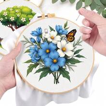 1 Set Kit de bordado para principiantes, patrón decorativo de punto de cruz impreso, 20x18.5cm Set de bordado DIY, incluye patrón, hilos, aro, agujas, instrucciones, regalo ideal para Halloween, Acción de Gracias, San Valentín, Navidad, Cumpleaños