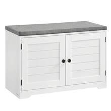 Banco Zapatero de 3 Niveles, con Puertas y Cojín, Estantes Ajustables, 35,5 x 81 x 52,5 cm, para Entrada, Dormitorio, Blanco Nube y Gris Paloma - Blanco - Ver 7