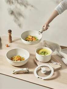 17PCS Pots And Pans Set With Detachable Handle, Nonstick Cookware Set With Removable Handle, Non Stick Pot And Pan Sets PFOA Free, Induction Cookware Set For Home Cooking - Multicolor - View 2