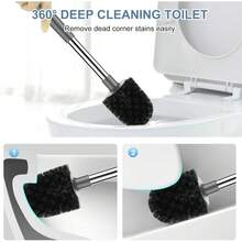 Toilet Brush And Holder 2 Pack, Self Closing Lid Toilet Bowl Brushes Holder And Extra Long Handle Ventilated Toilet Brush Set For Bathroom Cleaning, Nylon Bristles, White & Grey - 灰色的 - 查看 6