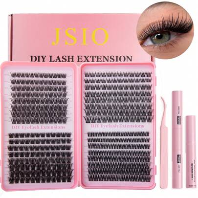 jsio 384Pcs/Set C-Curl Eyelash Clusters, Eyelash Book, Lash Length 8-16mm, Freely Combinable, Natural Fluffy Cat Eye Effect Lash Clusters, Eyelash Clusters, Individual Eyelashes, Lashes, Fake Lashes