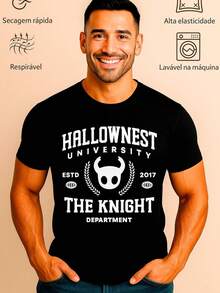 Camiseta Hollow Knight Hallownest University Knight Universidade Básica Unissex 100% Algodão Premium – Masculino e Feminino | Casual, Streetwear, Plus Size, Lançamento com Envio Imediato em Várias Cores - Preto - Visão 2