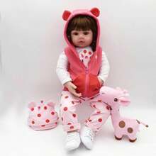 Realistic Baby Doll With Clothes And Stuffed Giraffe Silicone - Pink - View 7
