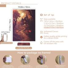 1pc Scary Halloween Canvas Art - Pumpkin And Poster, Gothic Vintage Wall Decor, Retro Yard And Church Tombstone Design, Unframed, Suitable For Home Decor, Room Decor, Bedroom Decor, Living Room Decoration, Bathroom Decor - Halloween Autumn Wall Decor, Optional Wall Art With Frame