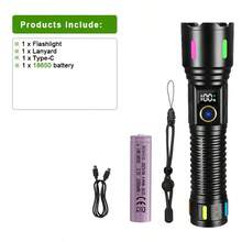 200000流明最强手电筒 5种模式 Type-C 可充电 LED 手电筒 可变焦大功率 LED 手电筒 USB 战术提灯